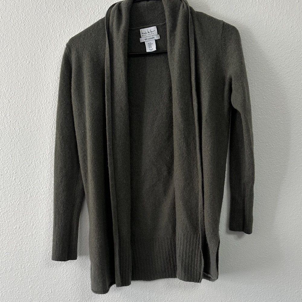 Nicole Miller Dark Green Open Front Cardigan